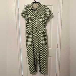 Roolee Far Out Green Checkered Jumpsuit - Size L
